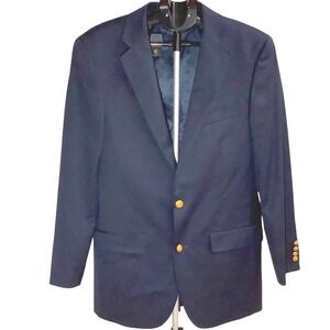 Saddlebred 40L Navy Wool Blend Gold Buttons Jacket Blazer Sport Coat Classic